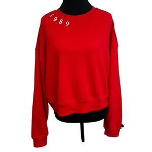 Vinyl Icons Taylor Swift 1989 Embroidered Red Crew Neck Women's Sweater Sz Large